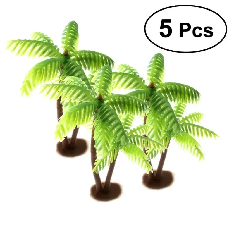 Aquarium Plant Ornament - 5Pcs Mini Plastic Coconut Palm Tree